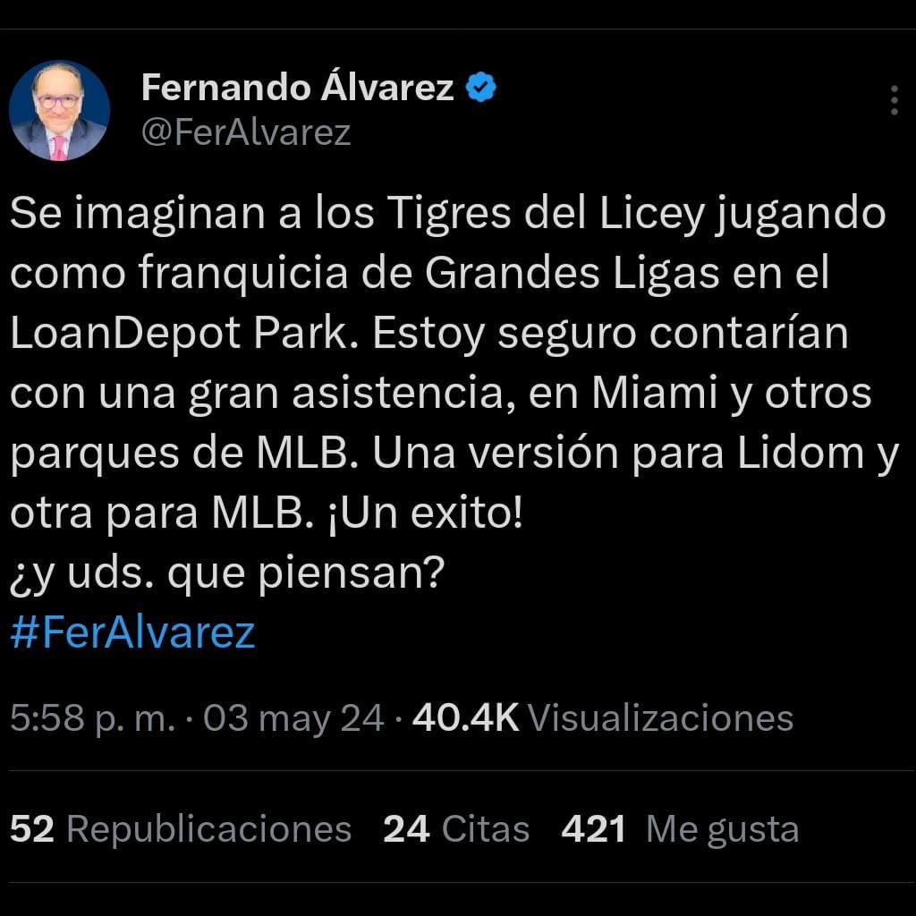 El Periodista Fernando Álvarez Considera que los Tigres del Licey Tienen Potencial para Establecerse como Franquicia de MLB en Estados Unidos